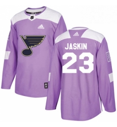 Mens Adidas St Louis Blues 23 Dmitrij Jaskin Authentic Purple Fights Cancer Practice NHL Jersey 