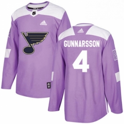 Mens Adidas St Louis Blues 4 Carl Gunnarsson Authentic Purple Fights Cancer Practice NHL Jersey 