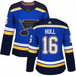 Womens Adidas St Louis Blues 16 Brett Hull Premier Royal Blue Home NHL Jersey 