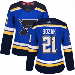 Womens Adidas St Louis Blues 21 Tyler Bozak Authentic Royal Blue Home NHL Jersey 