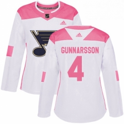 Womens Adidas St Louis Blues 4 Carl Gunnarsson Authentic WhitePink Fashion NHL Jersey 