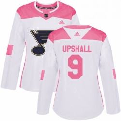 Womens Adidas St Louis Blues 9 Scottie Upshall Authentic WhitePink Fashion NHL Jersey 