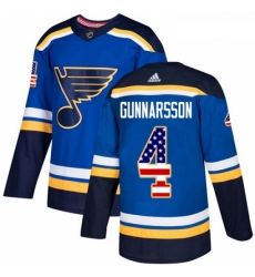 Youth Adidas St Louis Blues 4 Carl Gunnarsson Authentic Blue USA Flag Fashion NHL Jersey 