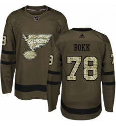 Youth Adidas St Louis Blues 78 Dominik Bokk Authentic Green Salute to Service NHL Jersey 