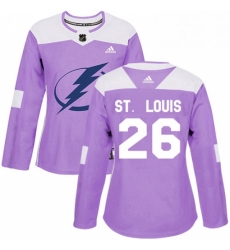 Womens Adidas Tampa Bay Lightning 26 Martin St Louis Authentic Purple Fights Cancer Practice NHL Jersey 