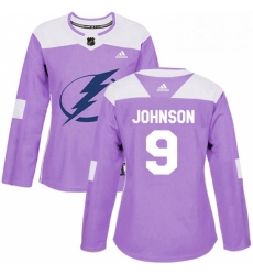 Womens Adidas Tampa Bay Lightning 9 Tyler Johnson Authentic Purple Fights Cancer Practice NHL Jersey 