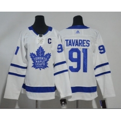 Men Toronto Maple Leafs 91 John Tavares With C Patch Royal White Home Stitched Adidas NHL Jersey