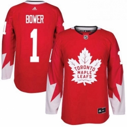 Mens Adidas Toronto Maple Leafs 1 Johnny Bower Premier Red Alternate NHL Jersey 