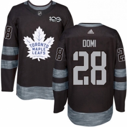 Mens Adidas Toronto Maple Leafs 28 Tie Domi Authentic Black 1917 2017 100th Anniversary NHL Jersey 