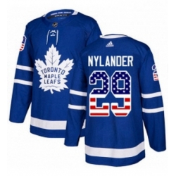 Mens Adidas Toronto Maple Leafs 29 William Nylander Authentic Royal Blue USA Flag Fashion NHL Jersey 