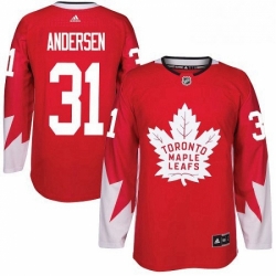 Mens Adidas Toronto Maple Leafs 31 Frederik Andersen Authentic Red Alternate NHL Jersey 