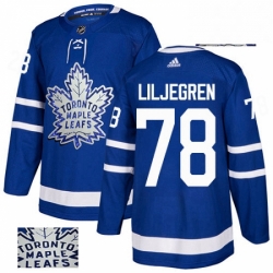 Mens Adidas Toronto Maple Leafs 78 Timothy Liljegren Authentic Royal Blue Fashion Gold NHL Jersey 
