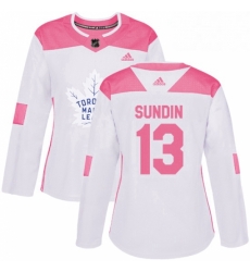 Womens Adidas Toronto Maple Leafs 13 Mats Sundin Authentic WhitePink Fashion NHL Jersey 