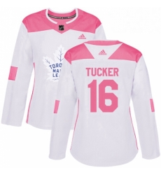 Womens Adidas Toronto Maple Leafs 16 Darcy Tucker Authentic WhitePink Fashion NHL Jersey 