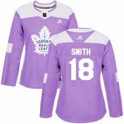 Womens Adidas Toronto Maple Leafs 18 Ben Smith Authentic Purple Fights Cancer Practice NHL Jersey 