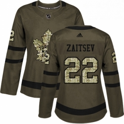 Womens Adidas Toronto Maple Leafs 22 Nikita Zaitsev Authentic Green Salute to Service NHL Jersey 