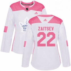 Womens Adidas Toronto Maple Leafs 22 Nikita Zaitsev Authentic WhitePink Fashion NHL Jersey 