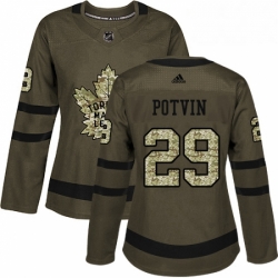 Womens Adidas Toronto Maple Leafs 29 Felix Potvin Authentic Green Salute to Service NHL Jersey 