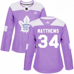 Womens Adidas Toronto Maple Leafs 34 Auston Matthews Authentic Purple Fights Cancer Practice NHL Jersey 