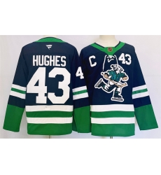 Men Vancouver Canucks 43 Quinn Hughes Navy 2024 Reverse Retro Stitched Jersey