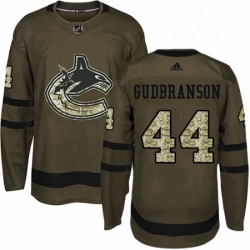 Mens Adidas Vancouver Canucks 44 Erik Gudbranson Authentic Green Salute to Service NHL Jersey 