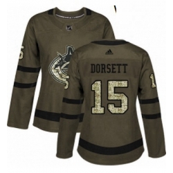 Womens Adidas Vancouver Canucks 15 Derek Dorsett Authentic Green Salute to Service NHL Jersey 