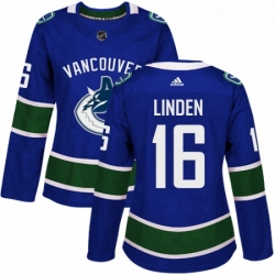 Womens Adidas Vancouver Canucks 16 Trevor Linden Authentic Blue Home NHL Jersey 