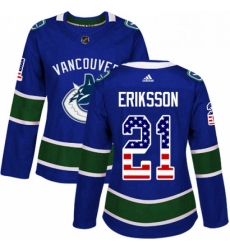 Womens Adidas Vancouver Canucks 21 Loui Eriksson Authentic Blue USA Flag Fashion NHL Jersey 