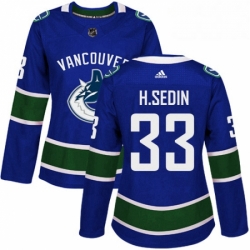 Womens Adidas Vancouver Canucks 33 Henrik Sedin Authentic Blue Home NHL Jersey 