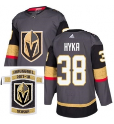 Adidas Golden Knights #38 Tomas Hyka Grey Home Authentic Stitched NHL Inaugural Season Patch Jersey