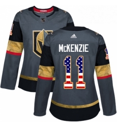 Womens Adidas Vegas Golden Knights 11 Curtis McKenzie Authentic Gray USA Flag Fashion NHL Jersey 