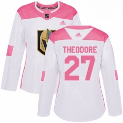 Womens Adidas Vegas Golden Knights 27 Shea Theodore Authentic WhitePink Fashion NHL Jersey 