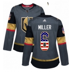 Womens Adidas Vegas Golden Knights 6 Colin Miller Authentic Gray USA Flag Fashion NHL Jersey 