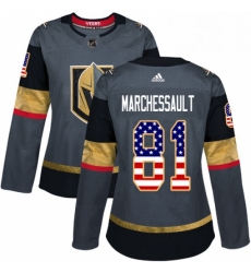 Womens Adidas Vegas Golden Knights 81 Jonathan Marchessault Authentic Gray USA Flag Fashion NHL Jersey 