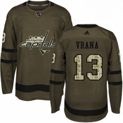 Mens Adidas Washington Capitals 13 Jakub Vrana Premier Green Salute to Service NHL Jersey 