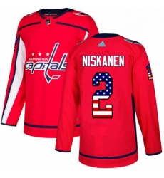 Mens Adidas Washington Capitals 2 Matt Niskanen Authentic Red USA Flag Fashion NHL Jersey 