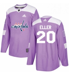 Mens Adidas Washington Capitals 20 Lars Eller Authentic Purple Fights Cancer Practice NHL Jersey 