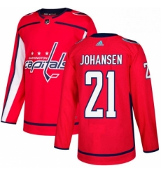 Mens Adidas Washington Capitals 21 Lucas Johansen Authentic Red Home NHL Jersey 