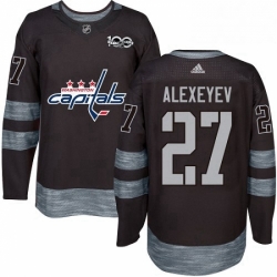 Mens Adidas Washington Capitals 27 Alexander Alexeyev Authentic Black 1917 2017 100th Anniversary NHL Jerse