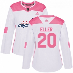 Womens Adidas Washington Capitals 20 Lars Eller Authentic WhitePink Fashion NHL Jersey 