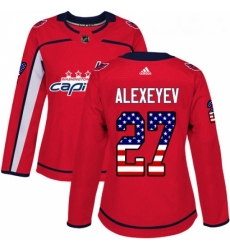 Womens Adidas Washington Capitals 27 Alexander Alexeyev Authentic Red USA Flag Fashion NHL Jerse