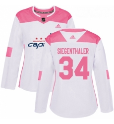 Womens Adidas Washington Capitals 34 Jonas Siegenthaler Authentic WhitePink Fashion NHL Jersey 