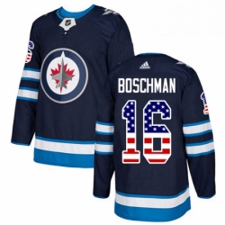 Mens Adidas Winnipeg Jets 16 Laurie Boschman Authentic Navy Blue USA Flag Fashion NHL Jersey 