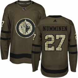 Mens Adidas Winnipeg Jets 27 Teppo Numminen Authentic Green Salute to Service NHL Jersey 