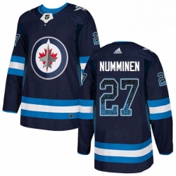 Mens Adidas Winnipeg Jets 27 Teppo Numminen Authentic Navy Blue Drift Fashion NHL Jersey 