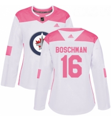 Womens Adidas Winnipeg Jets 16 Laurie Boschman Authentic WhitePink Fashion NHL Jersey 