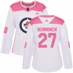 Womens Adidas Winnipeg Jets 27 Teppo Numminen Authentic WhitePink Fashion NHL Jersey 