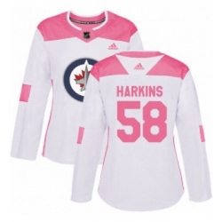 Womens Adidas Winnipeg Jets 58 Jansen Harkins Authentic WhitePink Fashion NHL Jersey 