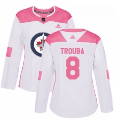 Womens Adidas Winnipeg Jets 8 Jacob Trouba Authentic WhitePink Fashion NHL Jersey 