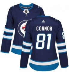 Womens Adidas Winnipeg Jets 81 Kyle Connor Authentic Navy Blue Home NHL Jersey 